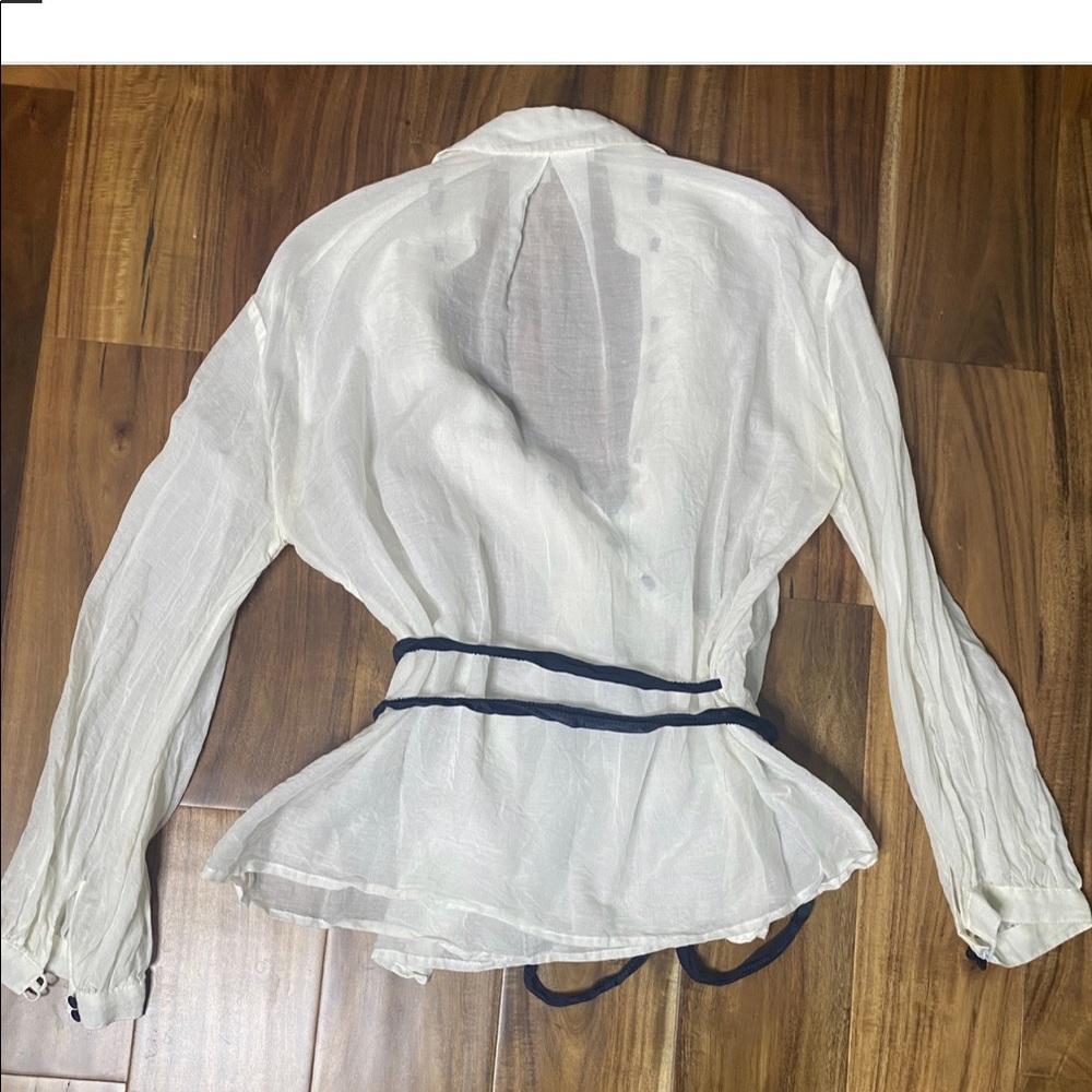 3.1 Phillip Lim Long Sleeve White Wrap Shirt with Blue Tie sz 4 - Picture 3 of 8